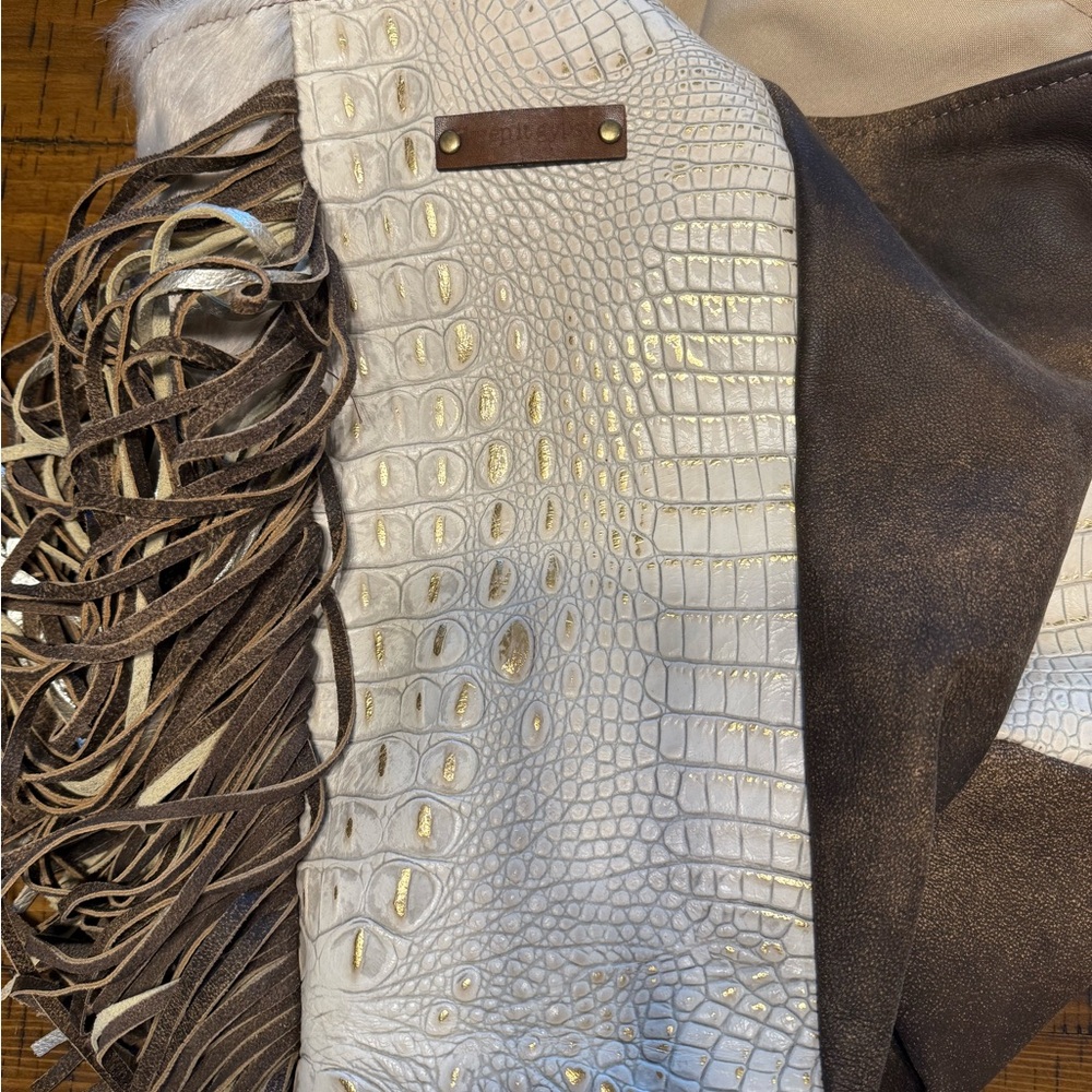 Stylish Beige and Brown Fringe Shoulder Bag - Picture 5 of 13